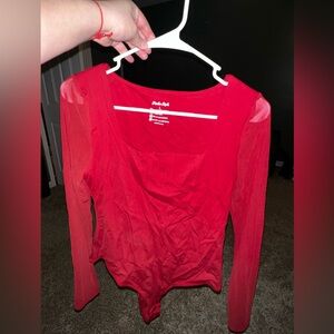 Red Top with mesh sleeves